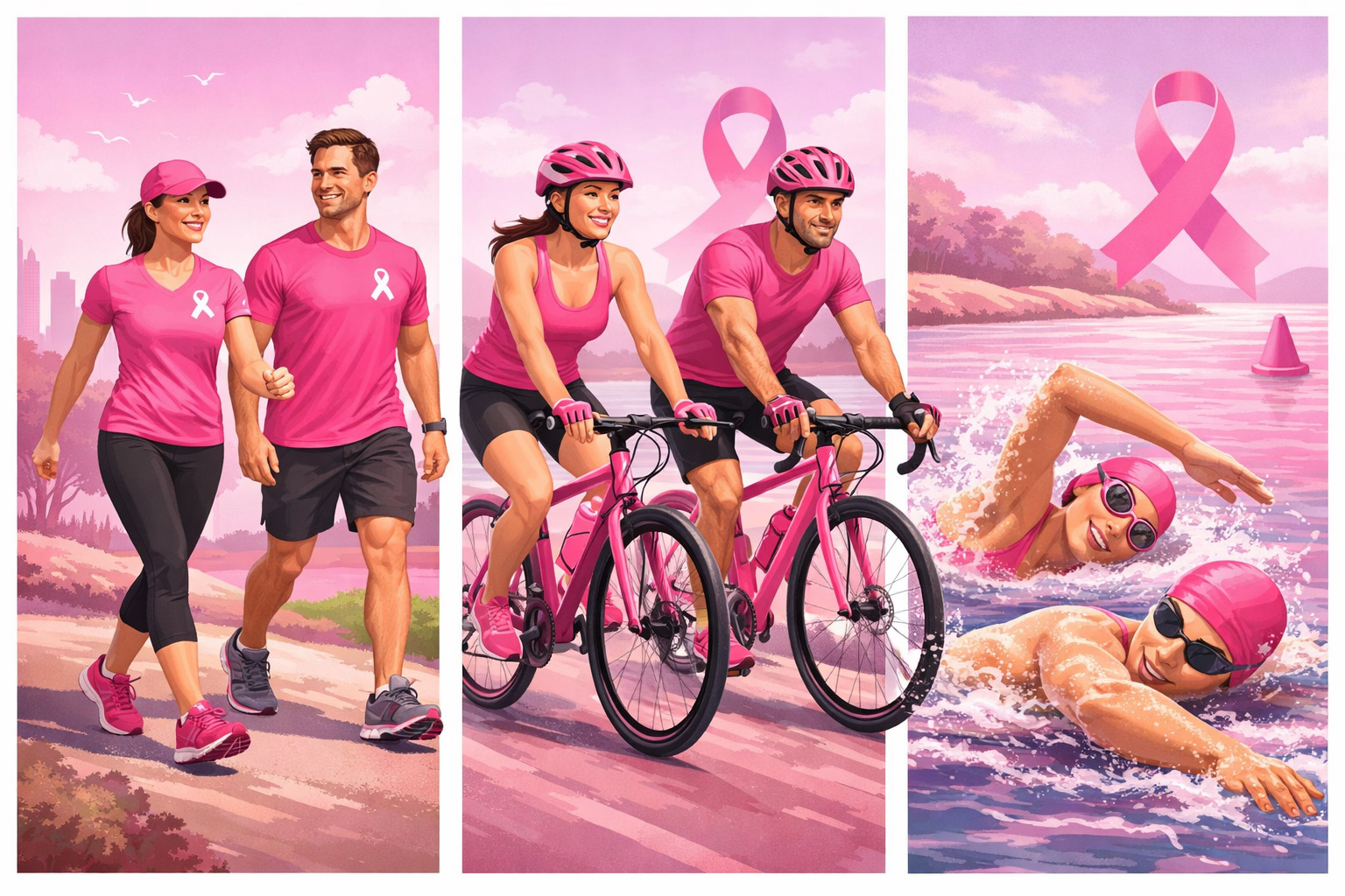 OctobreRose triptique : course ou marche - v�lo - natation
